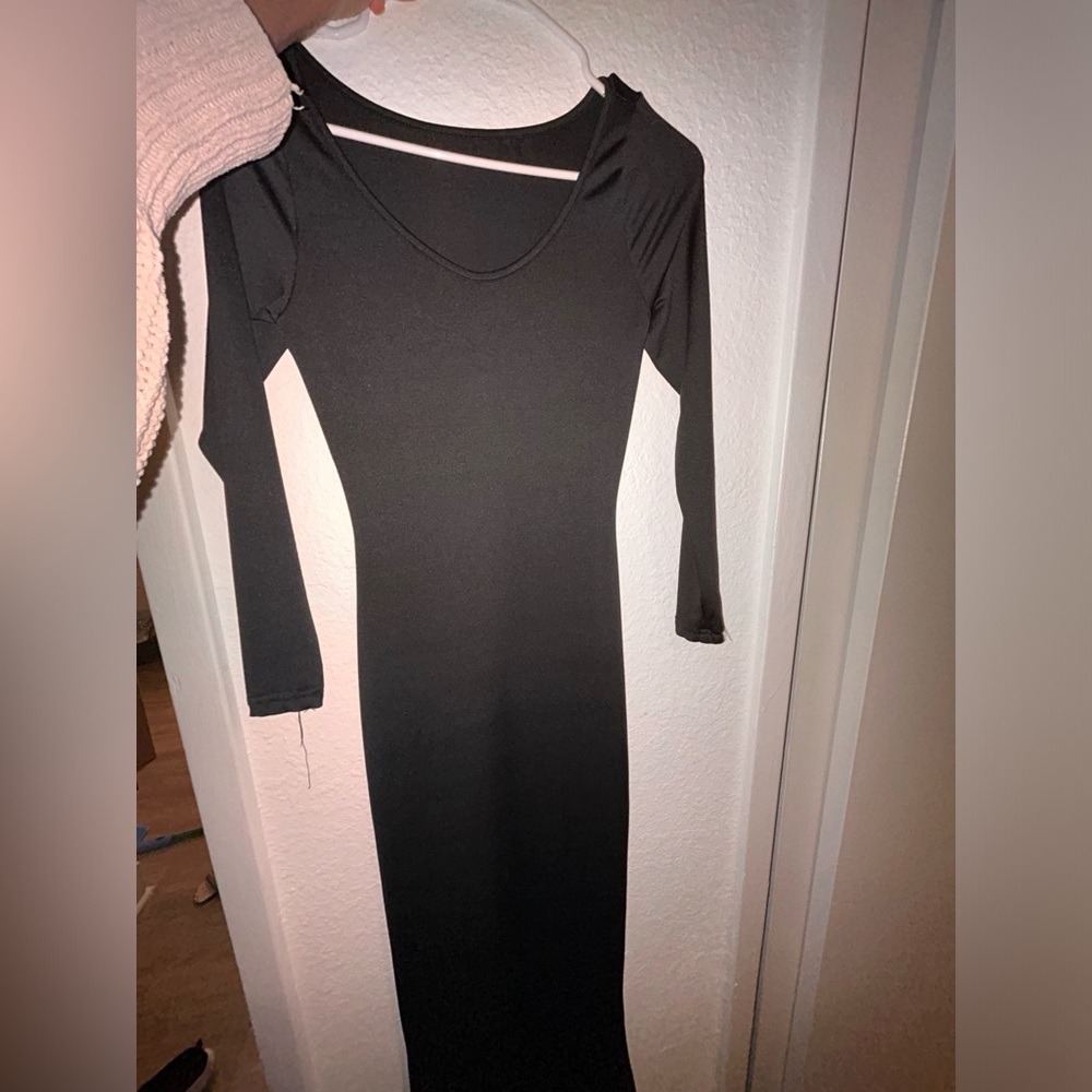 Black long sleeve fitted maxi dress, size small|US4,